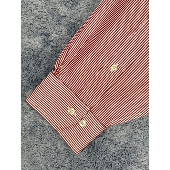 Brooks Brothers 346 Mens 18 6/7 Red White Striped Non-Iron Cotton Dress Shirt - Picture 11 of 11